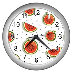 Seamless Background Pattern With Watermelon Slices Wall Clock (silver) by pakminggu