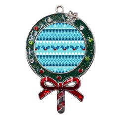 Blue Christmas Vintage Ethnic Seamless Pattern Metal X mas Lollipop With Crystal Ornament by Bedest