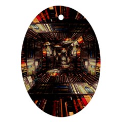 Library-tunnel-books-stacks Oval Ornament (two Sides) by Bedest