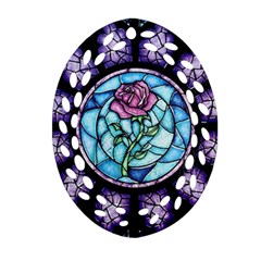 Cathedral Rosette Stained Glass Beauty And The Beast Ornament (oval Filigree) by Cowasu
