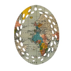 Vintage World Map Oval Filigree Ornament (two Sides) by Cowasu