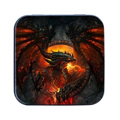 Dragon Fire Fantasy Art Square Metal Box (black) by Cowasu