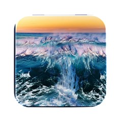 Sea-waves-ocean-water-beach-surf Square Metal Box (black) by Cowasu