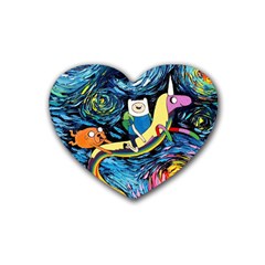 Cartoon Parody  Art Starry Night Van Gogh Rubber Heart Coaster (4 Pack) by Sarkoni