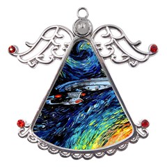 Spaceship Galaxy Parody Art Starry Night Metal Angel With Crystal Ornament by Sarkoni