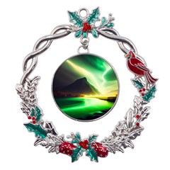 Aurora Lake Neon Colorful Metal X mas Wreath Holly Leaf Ornament by Bangk1t