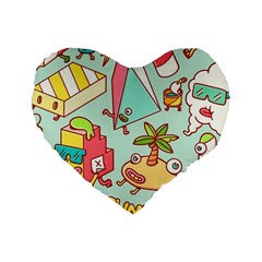 Summer Up Cute Doodle Standard 16  Premium Flano Heart Shape Cushions by Bedest
