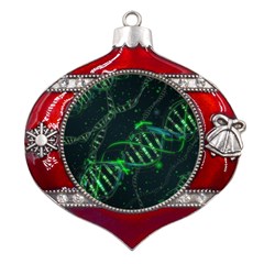 Green And Black Abstract Digital Art Metal Snowflake And Bell Red Ornament by Bedest