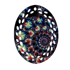 Psychedelic Colorful Abstract Trippy Fractal Oval Filigree Ornament (two Sides) by Bedest