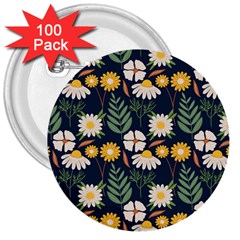 Flower Grey Pattern Floral 3  Buttons (100 Pack)  by Dutashop