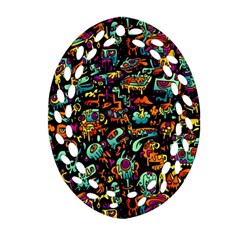 Multicolored Doodle Abstract Colorful Multi Colored Oval Filigree Ornament (two Sides) by Grandong
