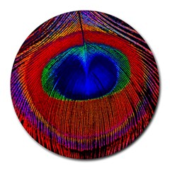 Peacock-feathers,blue 1 Round Mousepad by nateshop