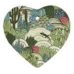 Playful Cactus Desert Landscape Illustrated Seamless Pattern Heart Ornament (Two Sides) Front