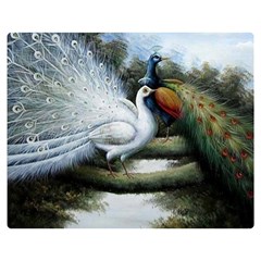 Canvas Oil Painting Two Peacock Two Sides Premium Plush Fleece Blanket (medium) by Grandong