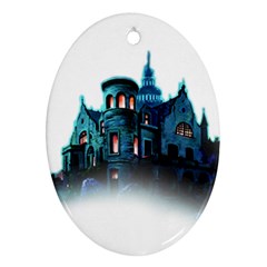 Blue Castle Halloween Horror Haunted House Oval Ornament (two Sides) by Sarkoni