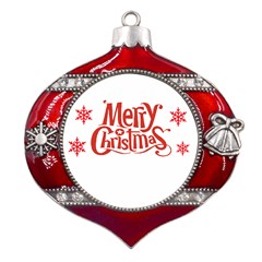 Merry Christmas Metal Snowflake And Bell Red Ornament by designerey