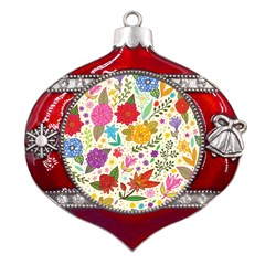 Colorful Flower Abstract Pattern Metal Snowflake And Bell Red Ornament by Grandong
