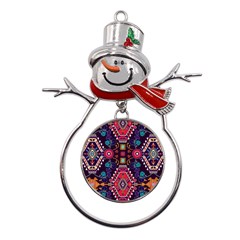 Pattern Ornament Motif Colorful Texture Metal Snowman Ornament by Grandong