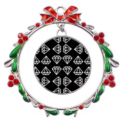 Black Diamond Pattern Metal X mas Wreath Ribbon Ornament by Ndabl3x