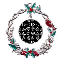 Black Diamond Pattern Metal X mas Wreath Holly Leaf Ornament by Ndabl3x