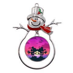Mickey And Minnie, Mouse, Disney, Cartoon, Love Metal Snowman Ornament by nateshop