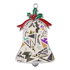 90s Geometric Christmas Pattern Metal Holly Leaf Bell Ornament by Grandong