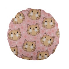 Cat Pattern Pink Cartoon Standard 15  Premium Round Cushions by Pakjumat