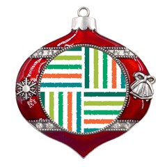 Striped Colorful Pattern Graphic Metal Snowflake And Bell Red Ornament by Pakjumat