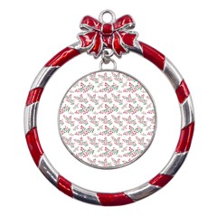 Christmas Shading Festivals Floral Pattern Metal Red Ribbon Round Ornament by Sarkoni