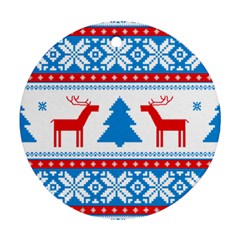 Red And Green Christmas Tree Winter Pattern Pixel Elk Buckle Holidays Ornament (round) by Sarkoni