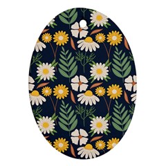 Flower Grey Pattern Floral Oval Ornament (two Sides) by Dutashop