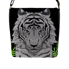 Tiger Head Flap Closure Messenger Bag (l) by Ket1n9