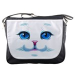 Cute White Cat Blue Eyes Face Messenger Bag Front
