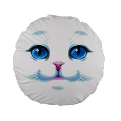 Cute White Cat Blue Eyes Face Standard 15  Premium Round Cushions by Ket1n9