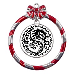 Ying Yang Tattoo Metal Red Ribbon Round Ornament by Ket1n9