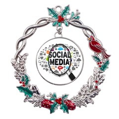 Social Media Computer Internet Typography Text Poster Metal X mas Wreath Holly Leaf Ornament by Ket1n9