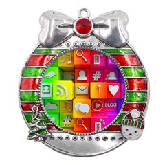 Colorful 3d Social Media Metal X mas Ribbon With Red Crystal Round Ornament by Ket1n9