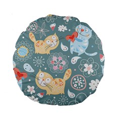 Cute Cat Background Pattern Standard 15  Premium Round Cushions by Ket1n9