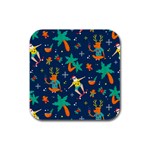 Colorful Funny Christmas Pattern Rubber Square Coaster (4 pack) Front