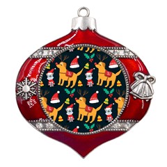 Funny Christmas Pattern Background Metal Snowflake And Bell Red Ornament by Ket1n9