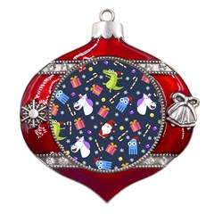 Colorful Funny Christmas Pattern Metal Snowflake And Bell Red Ornament by Ket1n9