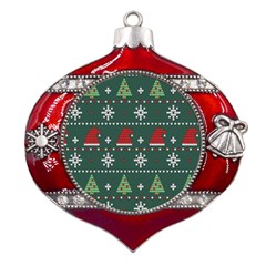 Beautiful Knitted Christmas Pattern Metal Snowflake And Bell Red Ornament by Ket1n9