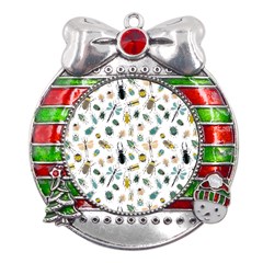 Insect Animal Pattern Metal X mas Ribbon With Red Crystal Round Ornament by Ket1n9