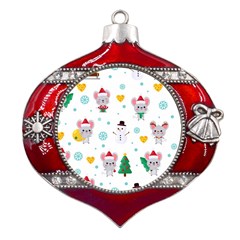 Christmas-seamless-pattern-with-cute-kawaii-mouse Metal Snowflake And Bell Red Ornament by Grandong