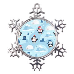 Christmas-seamless-pattern-with-penguin Metal Large Snowflake Ornament by Grandong
