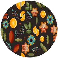 Christmas-seamless-pattern   - Wooden Puzzle Round by Grandong
