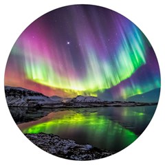 Aurora Borealis Polar Northern Lights Natural Phenomenon North Night Mountains Round Trivet by Grandong