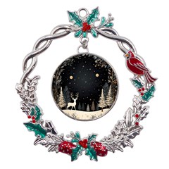 Christmas Winter Xmas Scene Nature Forest Tree Moon Metal X mas Wreath Holly Leaf Ornament by Vaneshop