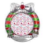 Love Mom Happy Mothers Day I Love Mom Graphic Metal X Mas Ribbon With Red Crystal Round Ornament Front