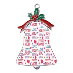 Love Mom Happy Mothers Day I Love Mom Graphic Metal Holly Leaf Bell Ornament by Vaneshop